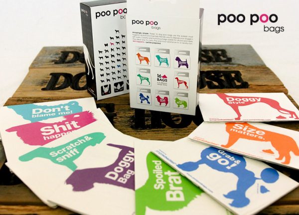 The Designer Poo Poo bags are totally compostable and feature witty sayings to spice up taking your dog out.