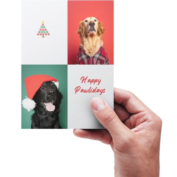Happy Holidays Inside Card Flat Coat Retriever and Golden Retriever Puppies